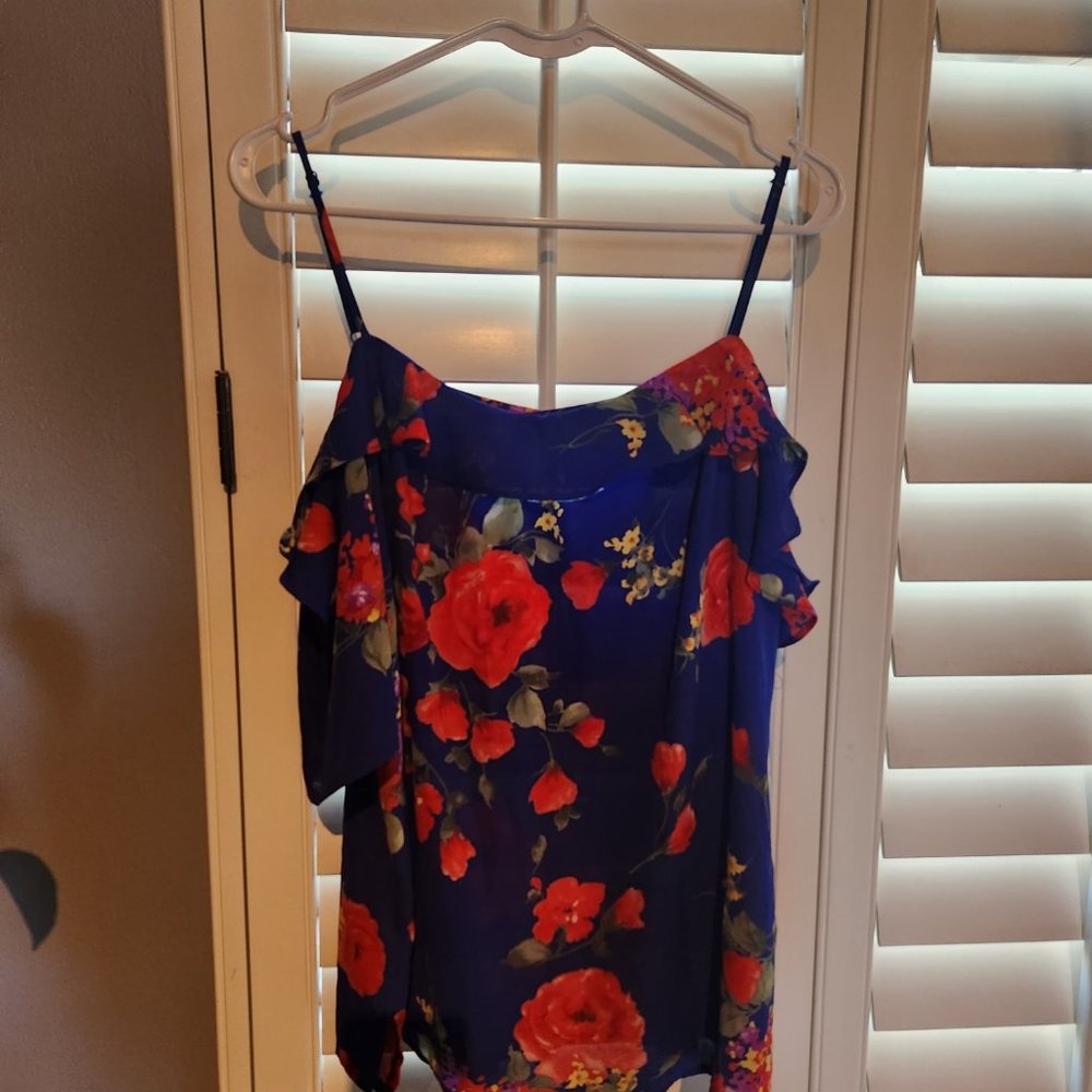 Blue Floral cold shoulder tank